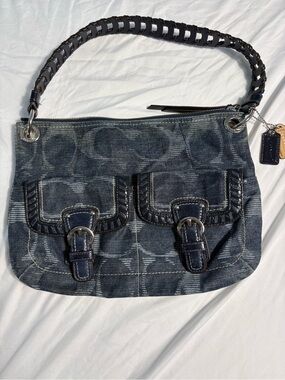 VTG Y2K coach denim poppy double pocket buckle shoulder bag 13x9 in